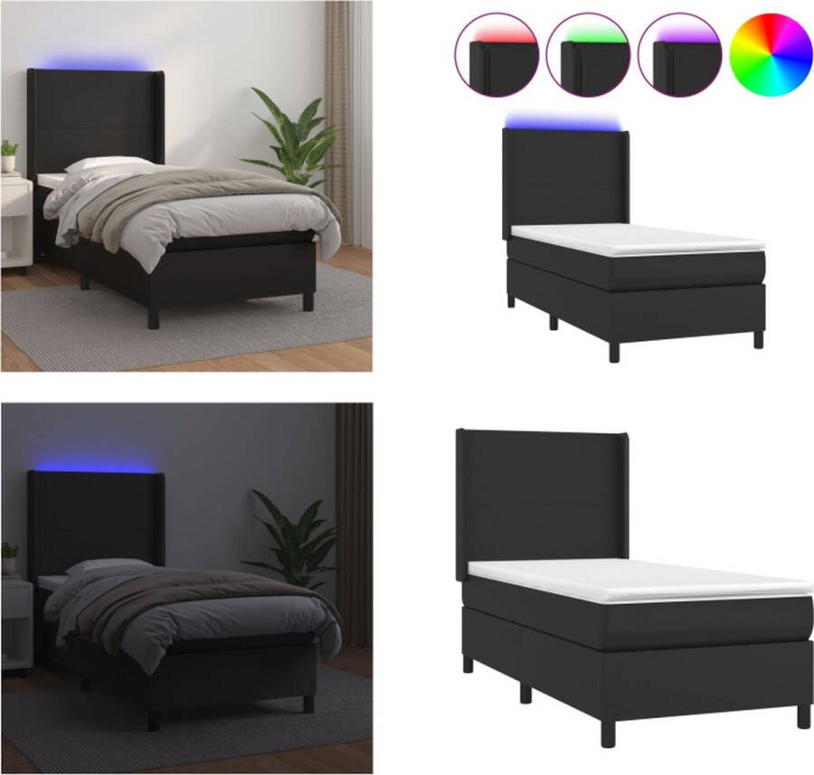 vidaXL Boxspring met matras en LED kunstleer zwart 90x190 cm Boxspring Boxsprings Bed Slaapmeubel