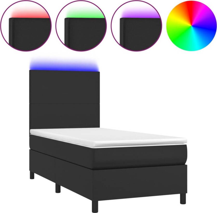 Vida XL Boxspring met matras en LED kunstleer zwart 90x200 cm SKU: V3135861 - Foto 2