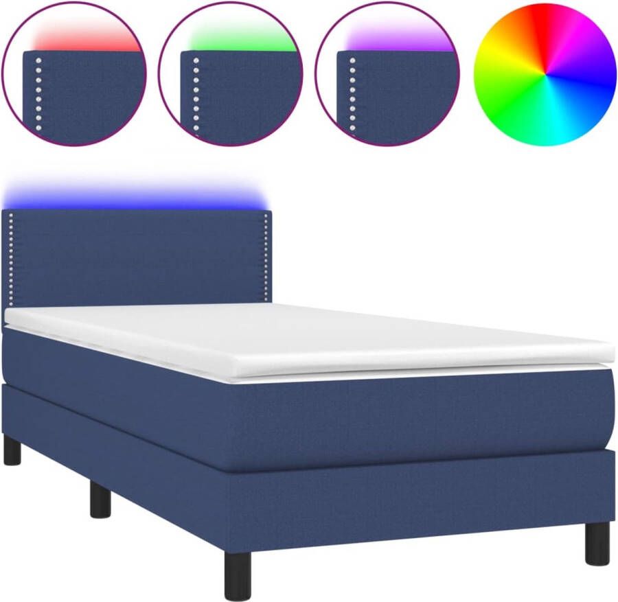 VidaXL -Boxspring-met-matras-en-LED-stof-blauw-100x200-cm - Foto 3