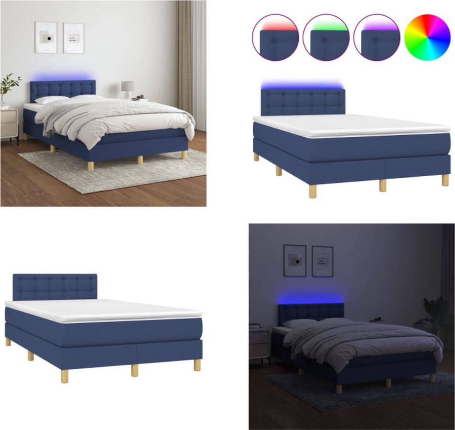 VidaXL Boxspring met matras en LED stof blauw 120x200 cm Boxspring Boxsprings Bed Slaapmeubel - Foto 2