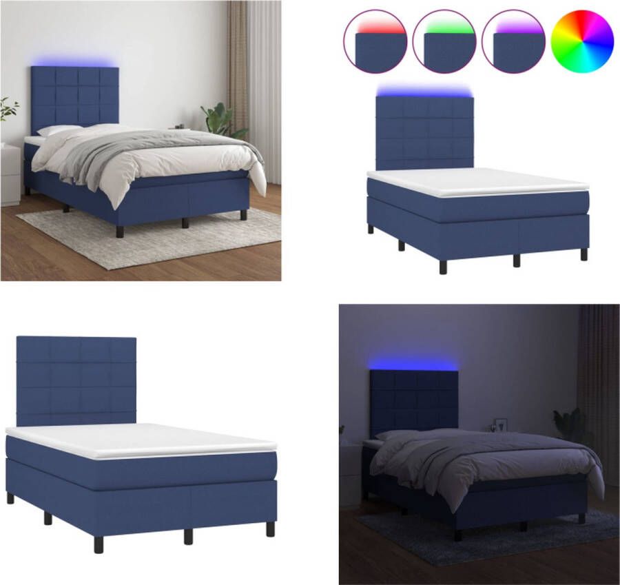 VidaXL Boxspring met matras en LED stof blauw 120x200 cm Boxspring Boxsprings Bed Slaapmeubel