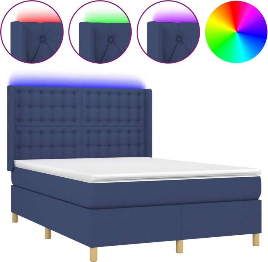 VidaXL -Boxspring-met-matras-en-LED-stof-blauw-140x200-cm - Foto 2