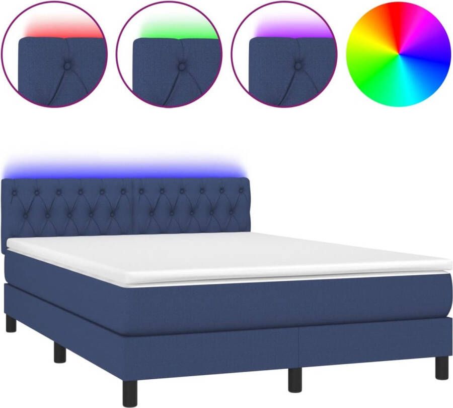 VidaXL -Boxspring-met-matras-en-LED-stof-blauw-140x200-cm - Foto 2