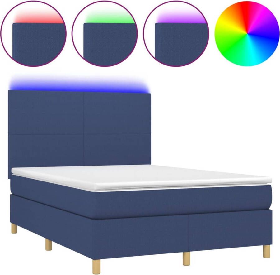 VidaXL -Boxspring-met-matras-en-LED-stof-blauw-140x200-cm