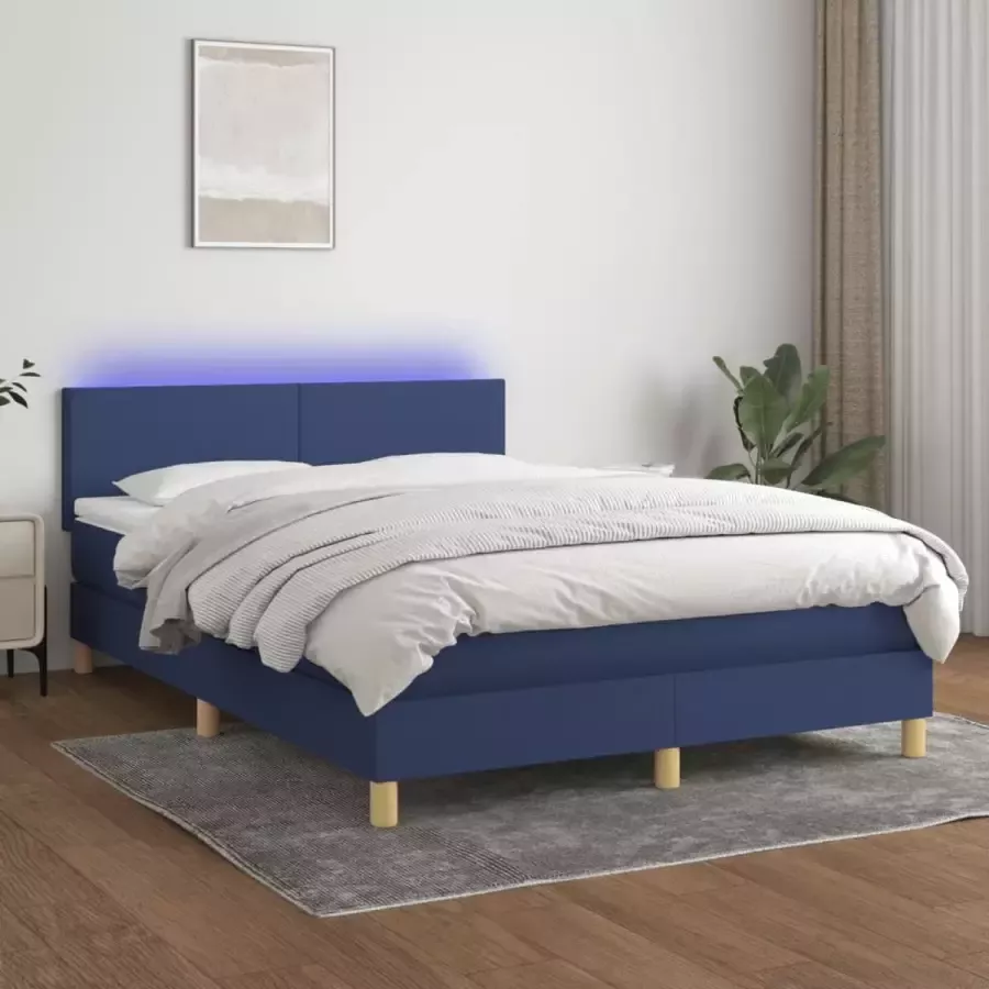 VidaXL -Boxspring-met-matras-en-LED-stof-blauw-140x200-cm - Foto 3