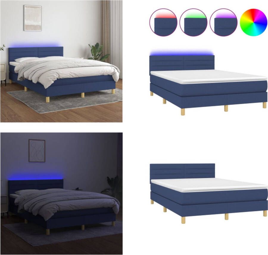 VidaXL Boxspring met matras en LED stof blauw 140x200 cm Boxspring Boxsprings Bed Slaapmeubel - Foto 3