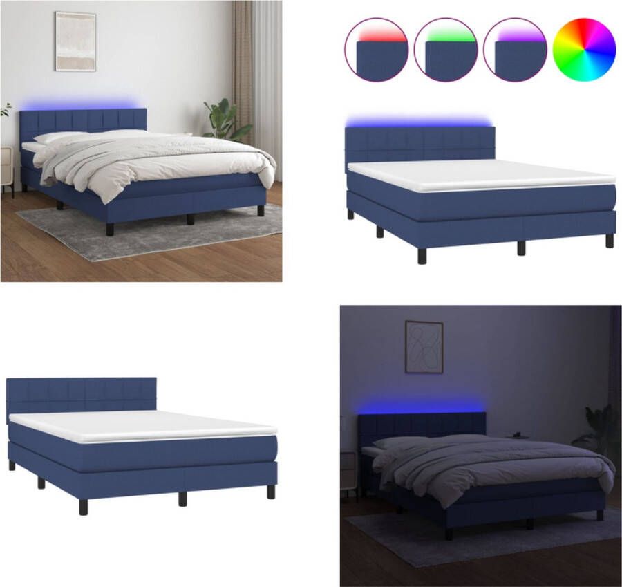 VidaXL Boxspring met matras en LED stof blauw 140x200 cm Boxspring Boxsprings Bed Slaapmeubel - Foto 2