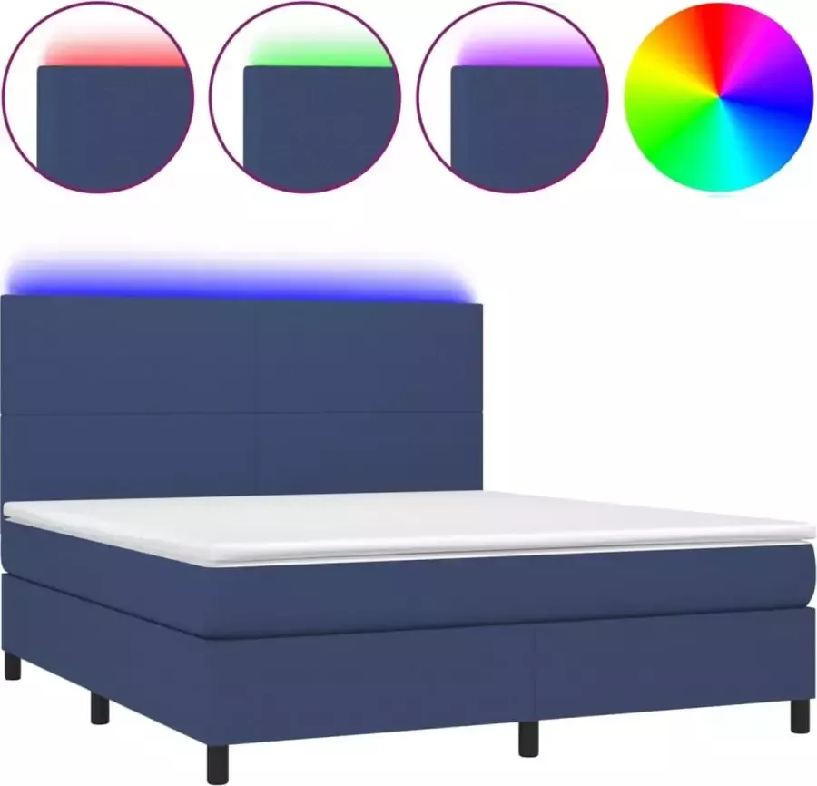 VidaXL -Boxspring-met-matras-en-LED-stof-blauw-160x200-cm - Foto 3