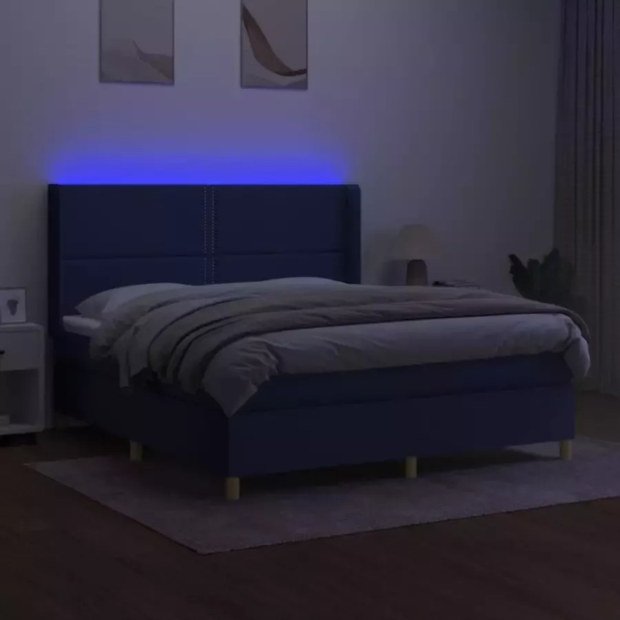 VidaXL -Boxspring-met-matras-en-LED-stof-blauw-160x200-cm