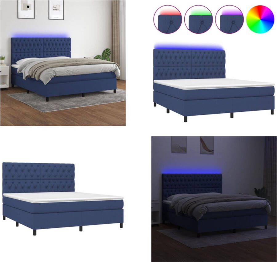 vidaXL Boxspring met matras en LED stof blauw 160x200 cm Boxspring Boxsprings Bed Slaapmeubel