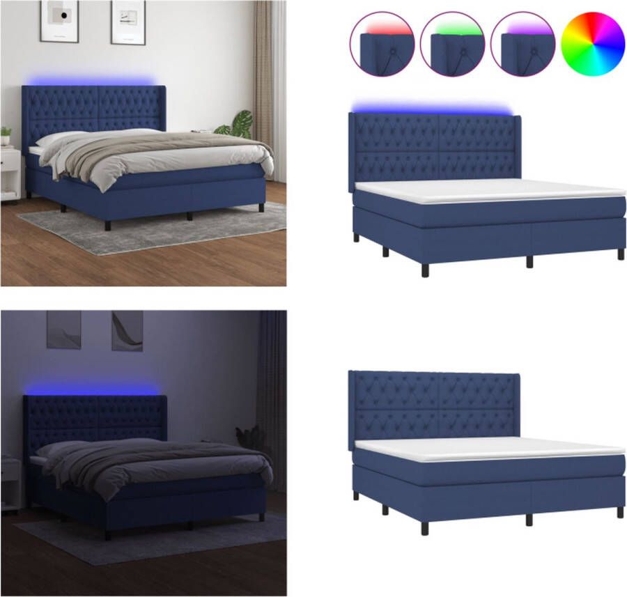 VidaXL Boxspring met matras en LED stof blauw 160x200 cm Boxspring Boxsprings Bed Slaapmeubel