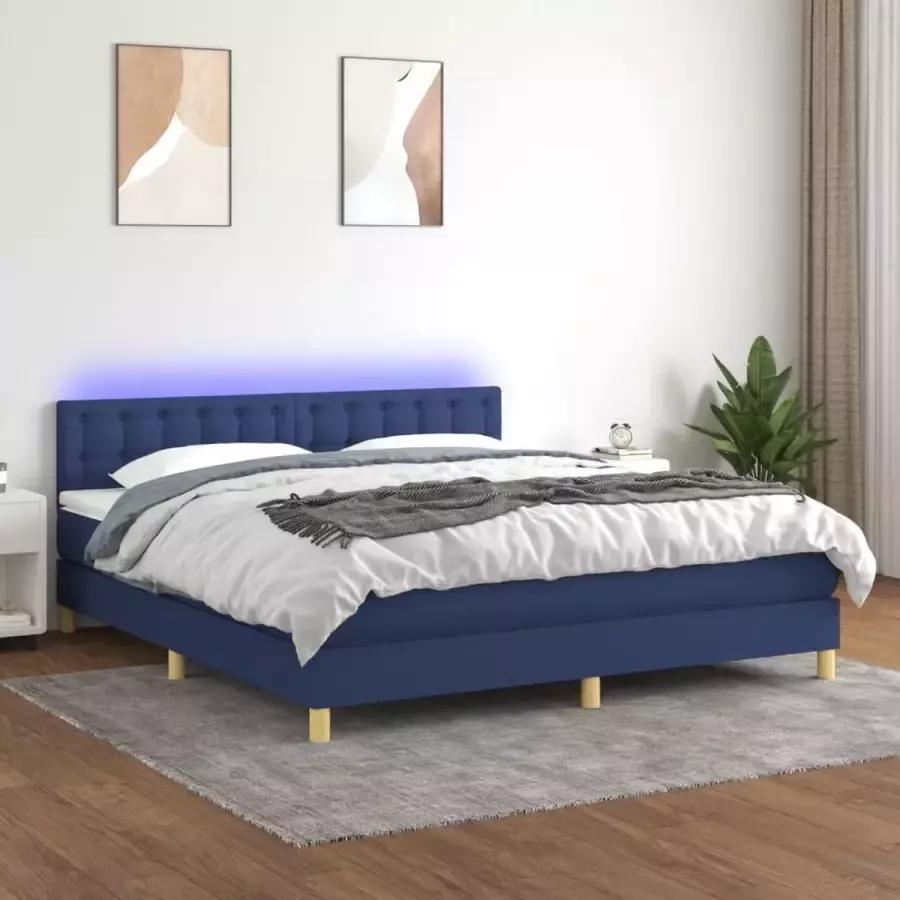 VidaXL -Boxspring-met-matras-en-LED-stof-blauw-180x200-cm