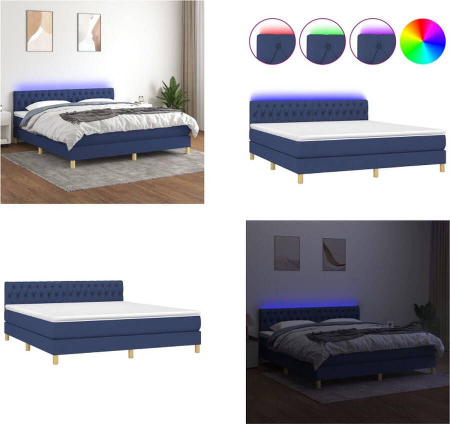 VidaXL Boxspring met matras en LED stof blauw 180x200 cm Boxspring Boxsprings Bed Slaapmeubel