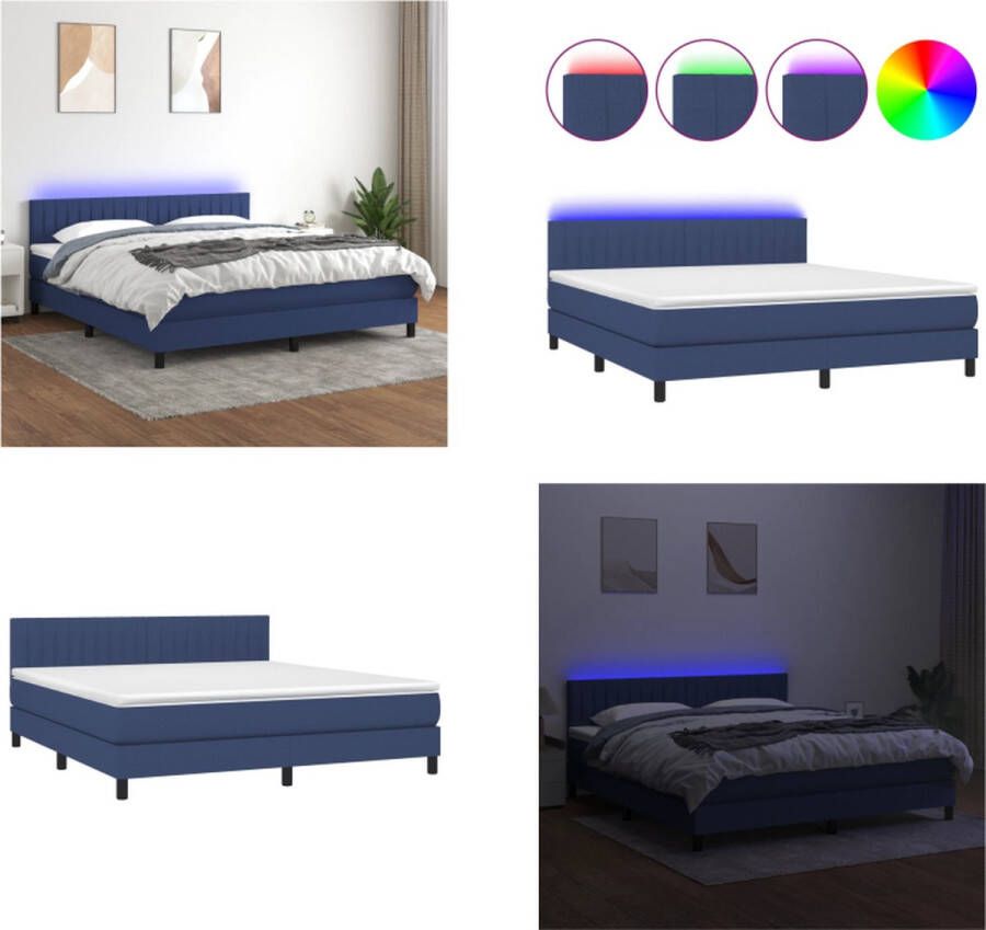 VidaXL Boxspring met matras en LED stof blauw 180x200 cm Boxspring Boxsprings Bed Slaapmeubel - Foto 2