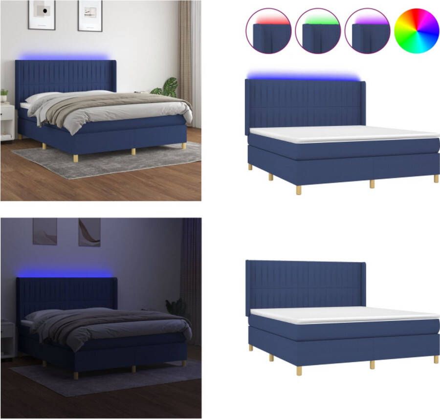 VidaXL Boxspring met matras en LED stof blauw 180x200 cm Boxspring Boxsprings Bed Slaapmeubel - Foto 2