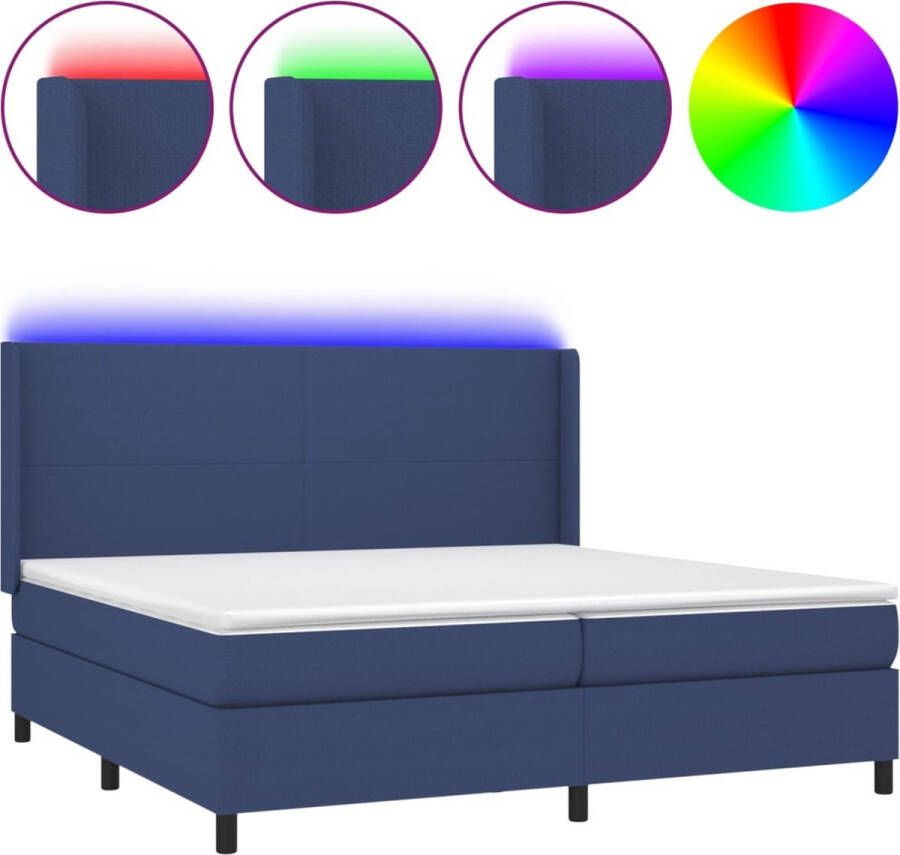 VidaXL -Boxspring-met-matras-en-LED-stof-blauw-200x200-cm - Foto 1