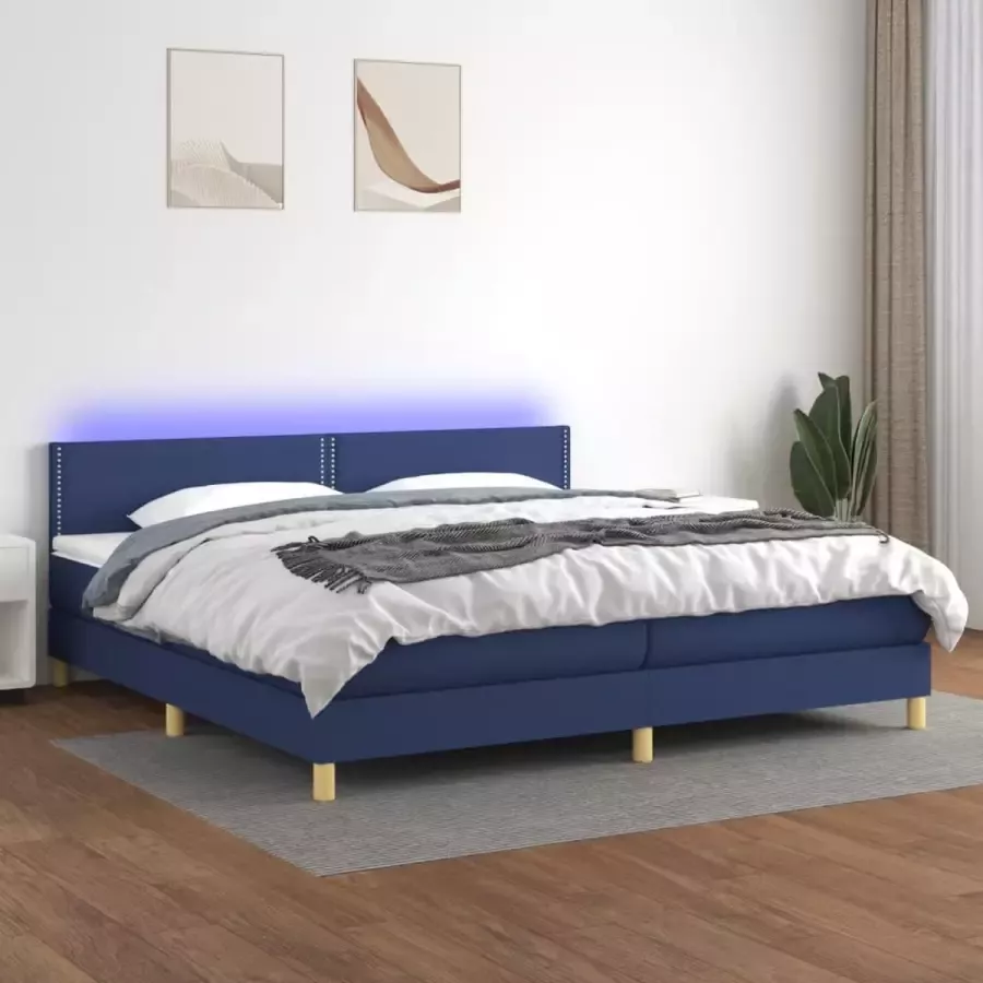 VidaXL -Boxspring-met-matras-en-LED-stof-blauw-200x200-cm - Foto 4