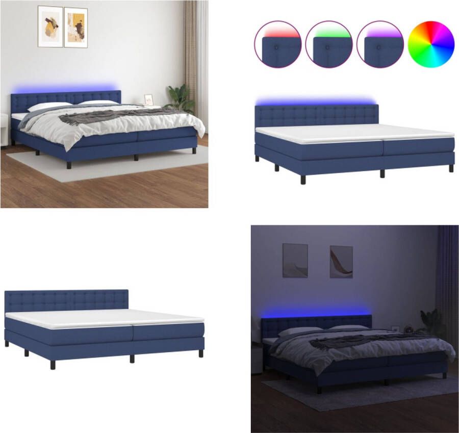 VidaXL Boxspring met matras en LED stof blauw 200x200 cm Boxspring Boxsprings Bed Slaapmeubel