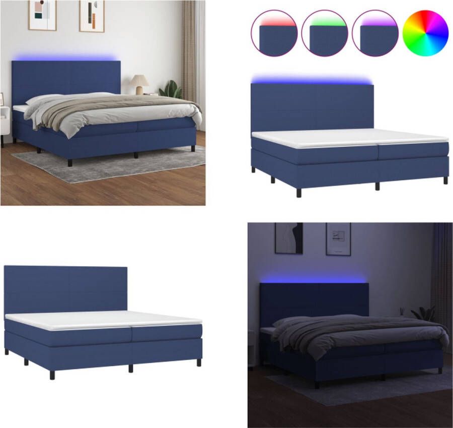 vidaXL Boxspring met matras en LED stof blauw 200x200 cm Boxspring Boxsprings Bed Slaapmeubel