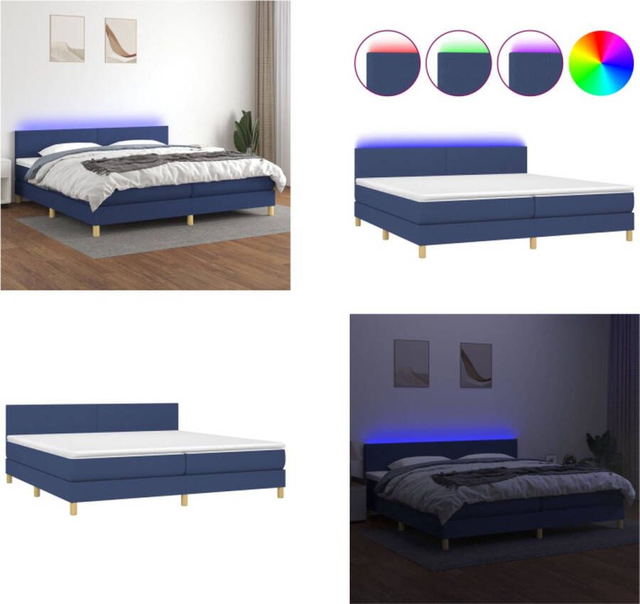 VidaXL Boxspring met matras en LED stof blauw 200x200 cm Boxspring Boxsprings Bed Slaapmeubel
