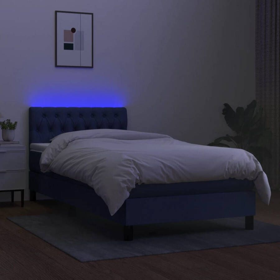 VidaXL -Boxspring-met-matras-en-LED-stof-blauw-90x190-cm - Foto 3