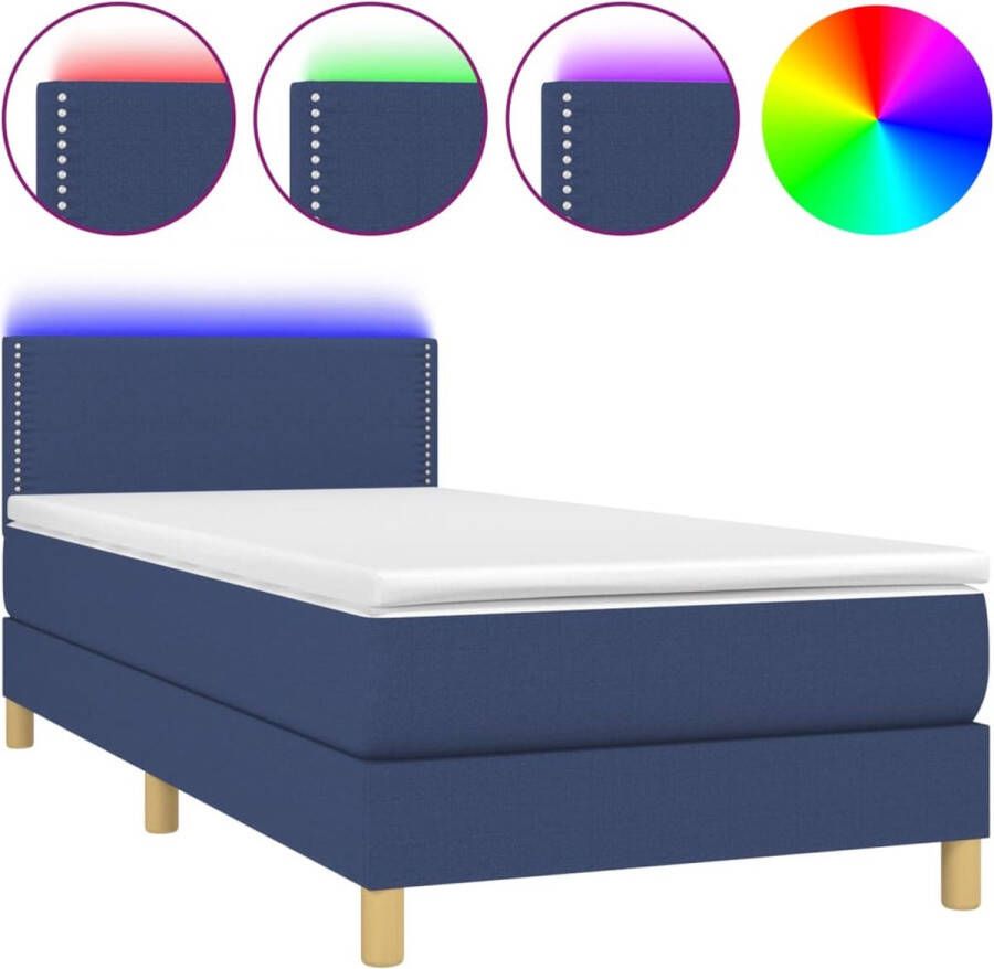 VidaXL -Boxspring-met-matras-en-LED-stof-blauw-90x190-cm - Foto 1
