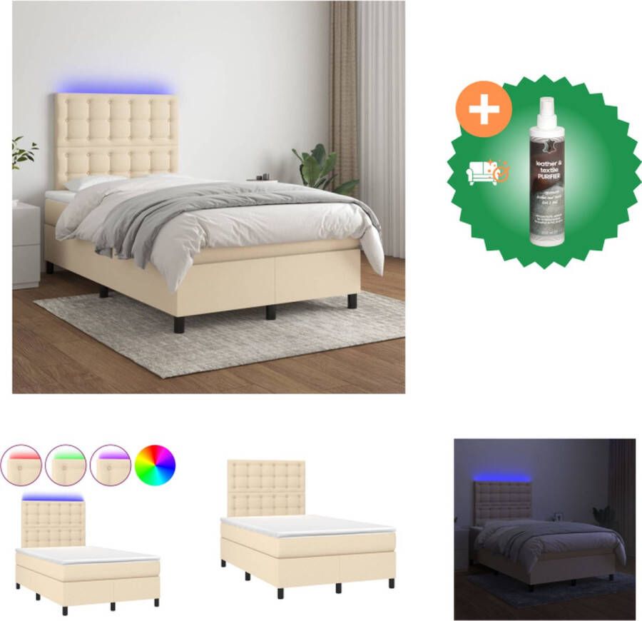 vidaXL Boxspring met matras en LED stof crèmekleurig 120x200 cm Bed Inclusief Reiniger