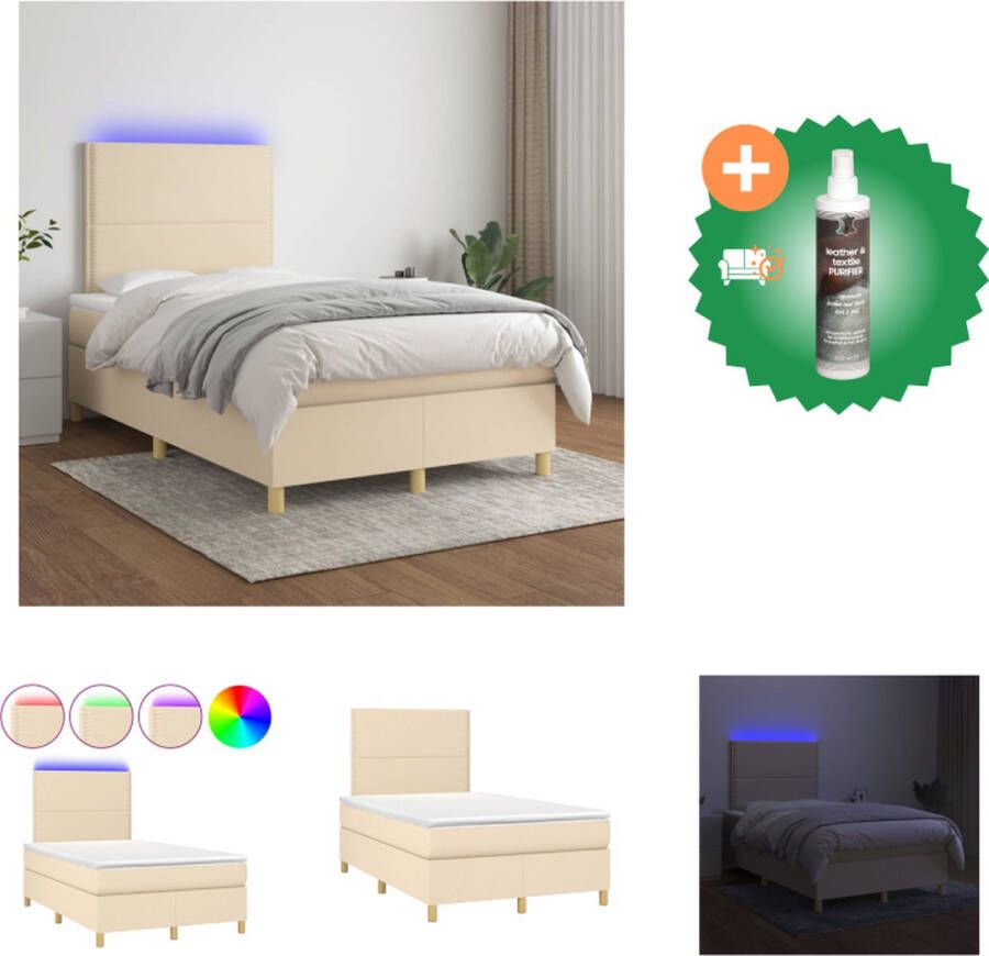 vidaXL Boxspring met matras en LED stof crèmekleurig 120x200 cm Bed Inclusief Reiniger