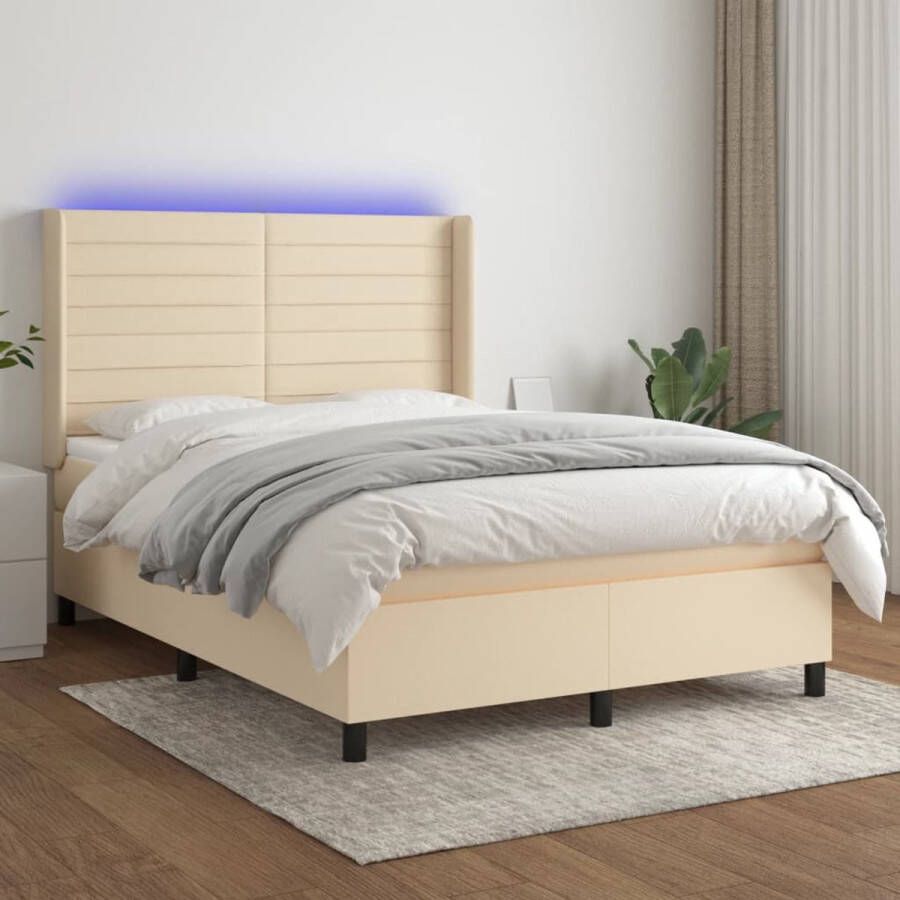 VidaXL Boxspring met matras en LED stof crÃ¨mekleurig 140x200 cm