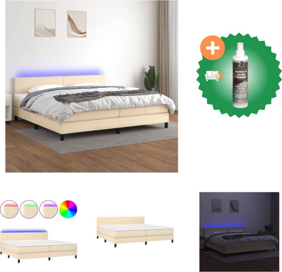 vidaXL Boxspring met matras en LED stof crèmekleurig 200x200 cm Bed Inclusief Reiniger