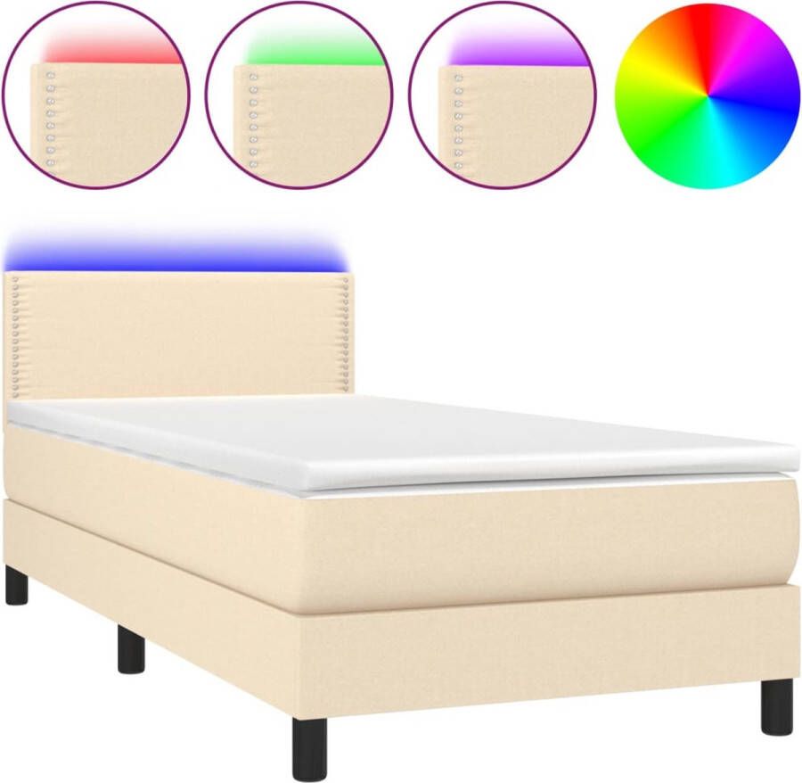 VidaXL Boxspring met matras en LED stof crÃ¨mekleurig 90x190 cm - Foto 2