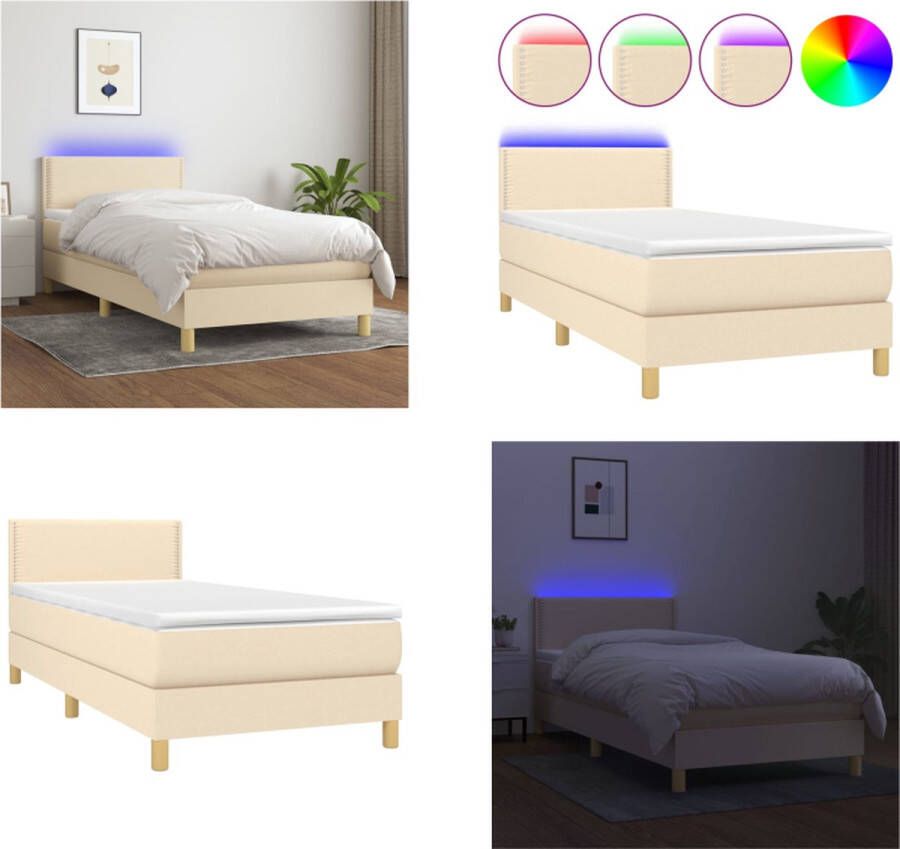 VidaXL Boxspring met matras en LED stof crèmekleurig 90x190 cm Boxspring Boxsprings Bed Slaapmeubel - Foto 3