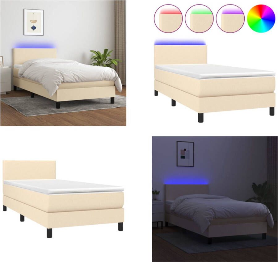 VidaXL Boxspring met matras en LED stof crèmekleurig 90x190 cm Boxspring Boxsprings Bed Slaapmeubel - Foto 2