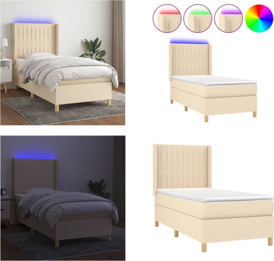 VidaXL Boxspring met matras en LED stof crèmekleurig 90x190 cm Boxspring Boxsprings Bed Slaapmeubel - Foto 2