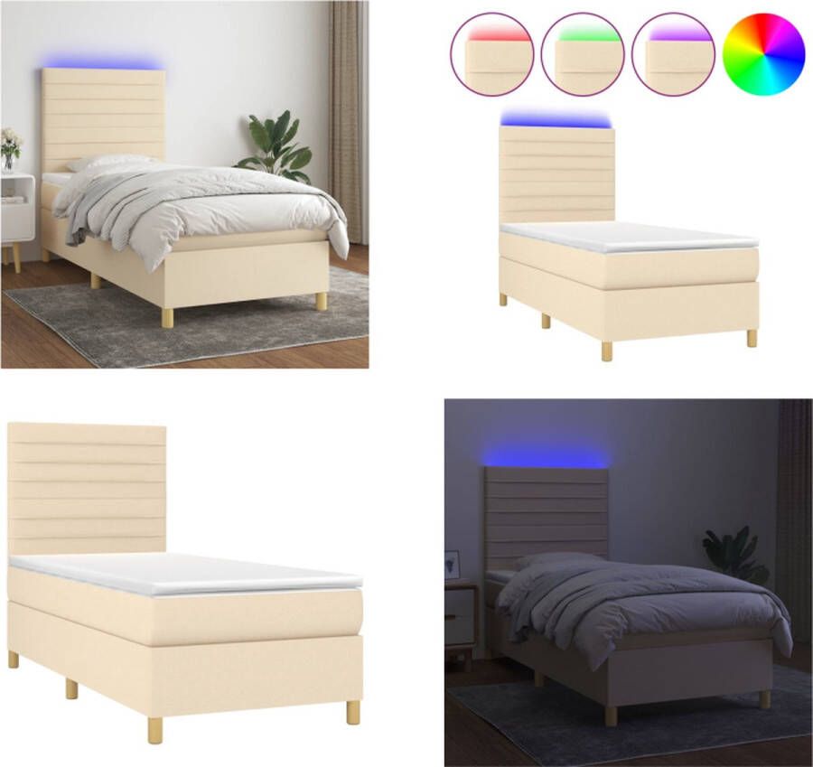 VidaXL Boxspring met matras en LED stof crèmekleurig 90x190 cm Boxspring Boxsprings Bed Slaapmeubel - Foto 2
