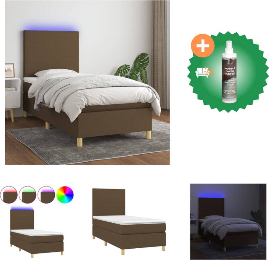 vidaXL Boxspring met matras en LED stof donkerbruin 100x200 cm Bed Inclusief Reiniger