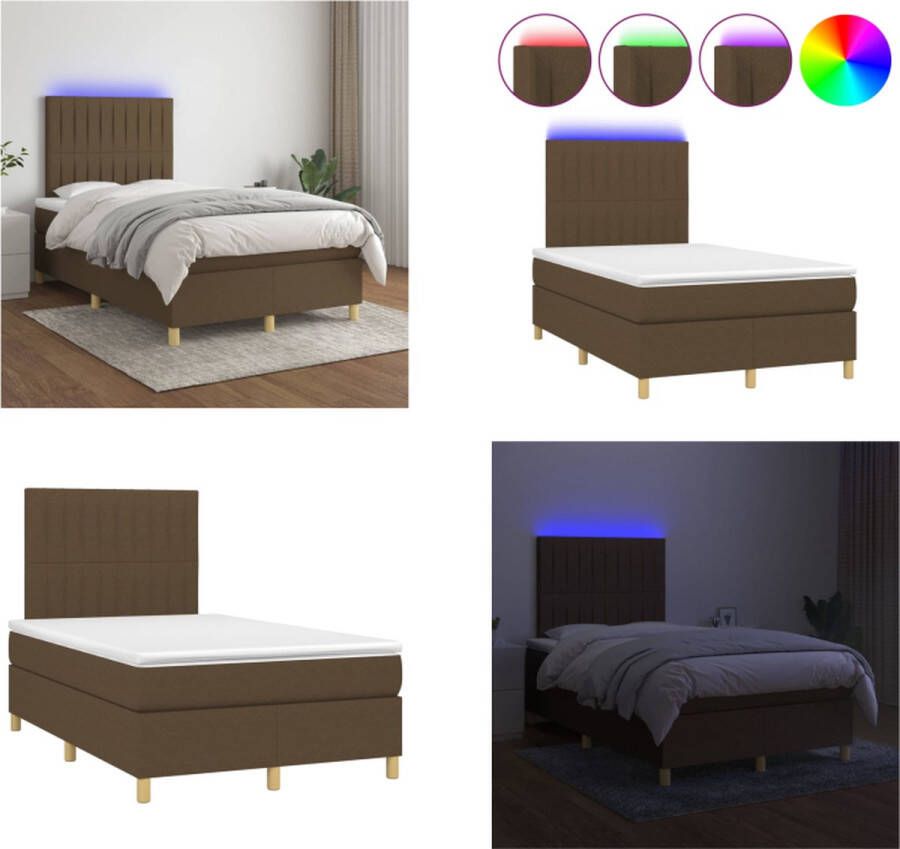 VidaXL Boxspring met matras en LED stof donkerbruin 120x200 cm Boxspring Boxsprings Bed Slaapmeubel