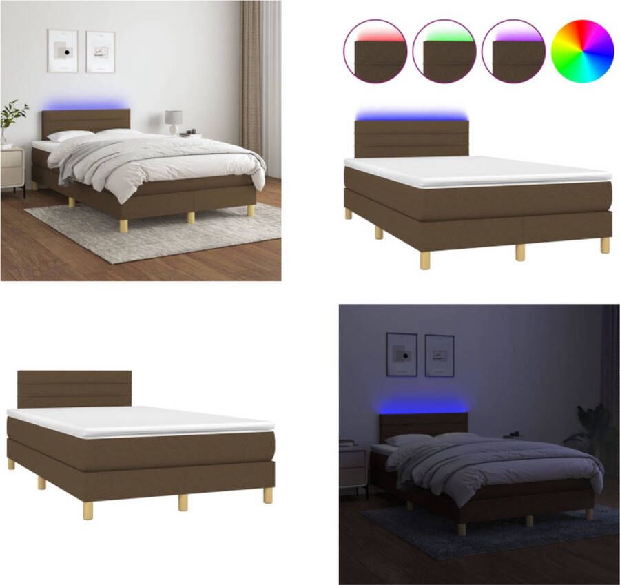 VidaXL Boxspring met matras en LED stof donkerbruin 120x200 cm Boxspring Boxsprings Bed Slaapmeubel