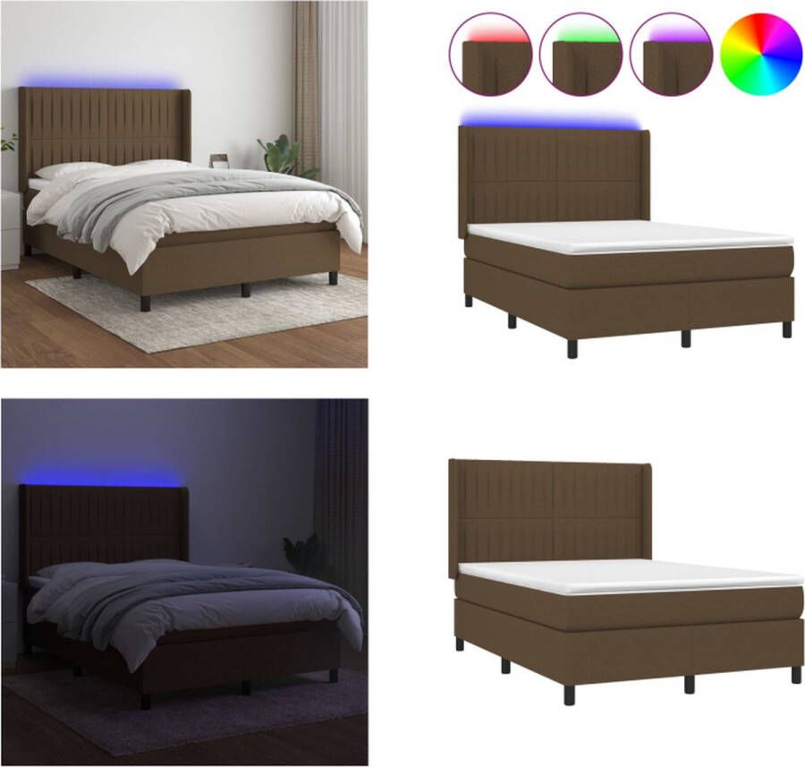 VidaXL Boxspring met matras en LED stof donkerbruin 140x200 cm Boxspring Boxsprings Bed Slaapmeubel - Foto 2