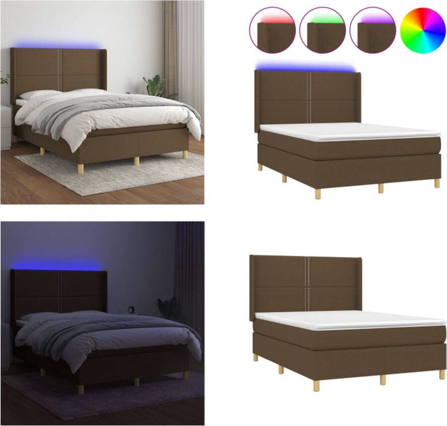 VidaXL Boxspring met matras en LED stof donkerbruin 140x200 cm Boxspring Boxsprings Bed Slaapmeubel - Foto 2
