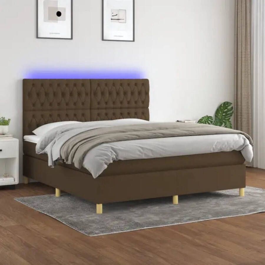 VidaXL -Boxspring-met-matras-en-LED-stof-donkerbruin-160x200-cm