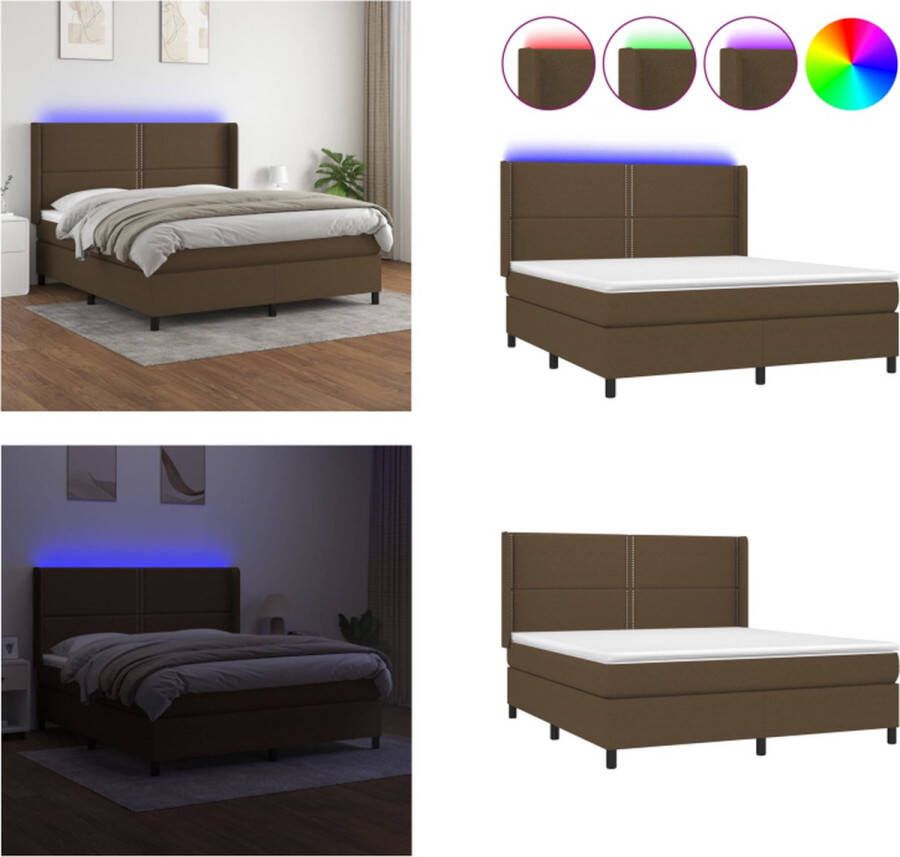 VidaXL Boxspring met matras en LED stof donkerbruin 160x200 cm Boxspring Boxsprings Bed Slaapmeubel - Foto 2