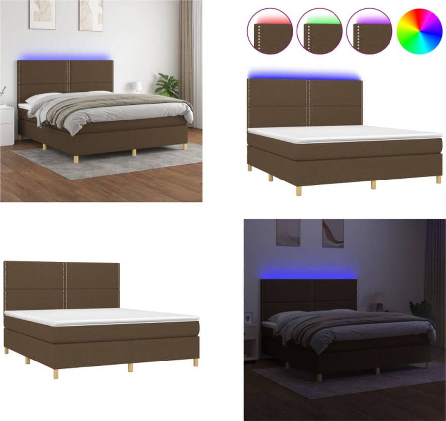 VidaXL Boxspring met matras en LED stof donkerbruin 160x200 cm Boxspring Boxsprings Bed Slaapmeubel - Foto 2