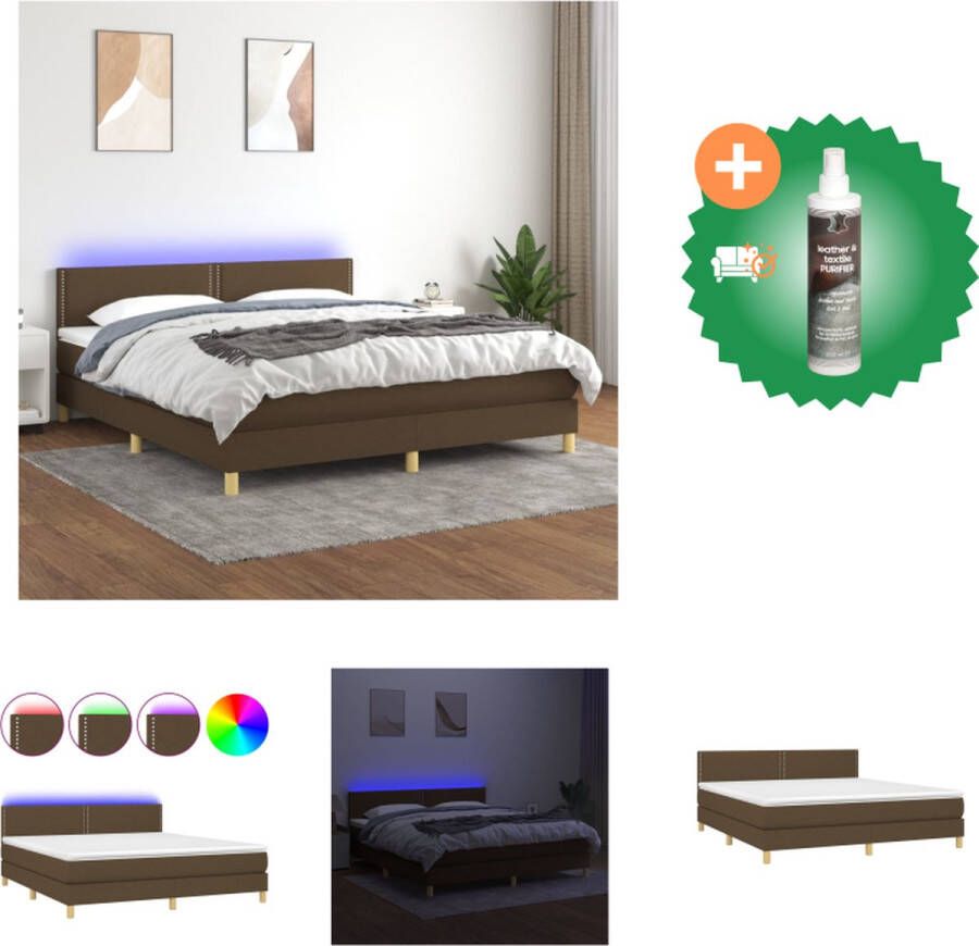 VidaXL Boxspring Bed LED 203 x 180 x 78 88 cm Donkerbruin Ademend en Duurzaam Verstelbaar Hoofdbord Kleurrijke LED-verlichting Pocketvering Matras Huidvriendelijk Topmatras Montagehandleiding inbegrepen Bed Inclusief Reiniger