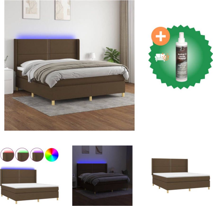 VidaXL Boxspring Bed LED 203 x 180 x 78 88 cm Donkerbruin Ademend en Duurzaam Verstelbaar Hoofdbord Kleurrijke LED-verlichting Pocketvering Matras Huidvriendelijk Topmatras Montagehandleiding inbegrepen Bed Inclusief Reiniger - Foto 3