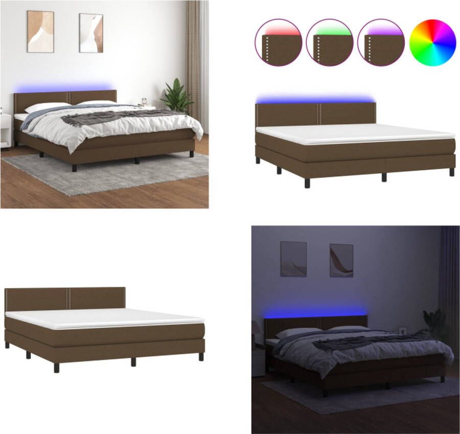 VidaXL Boxspring met matras en LED stof donkerbruin 180x200 cm Boxspring Boxsprings Bed Slaapmeubel - Foto 2