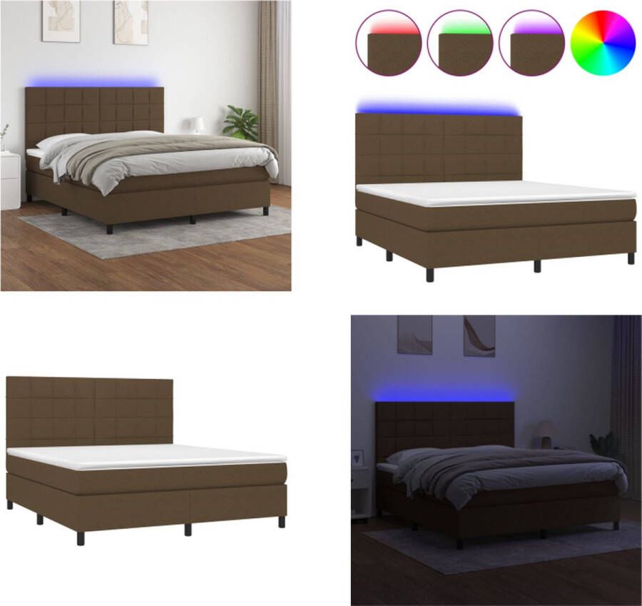 VidaXL Boxspring met matras en LED stof donkerbruin 180x200 cm Boxspring Boxsprings Bed Slaapmeubel
