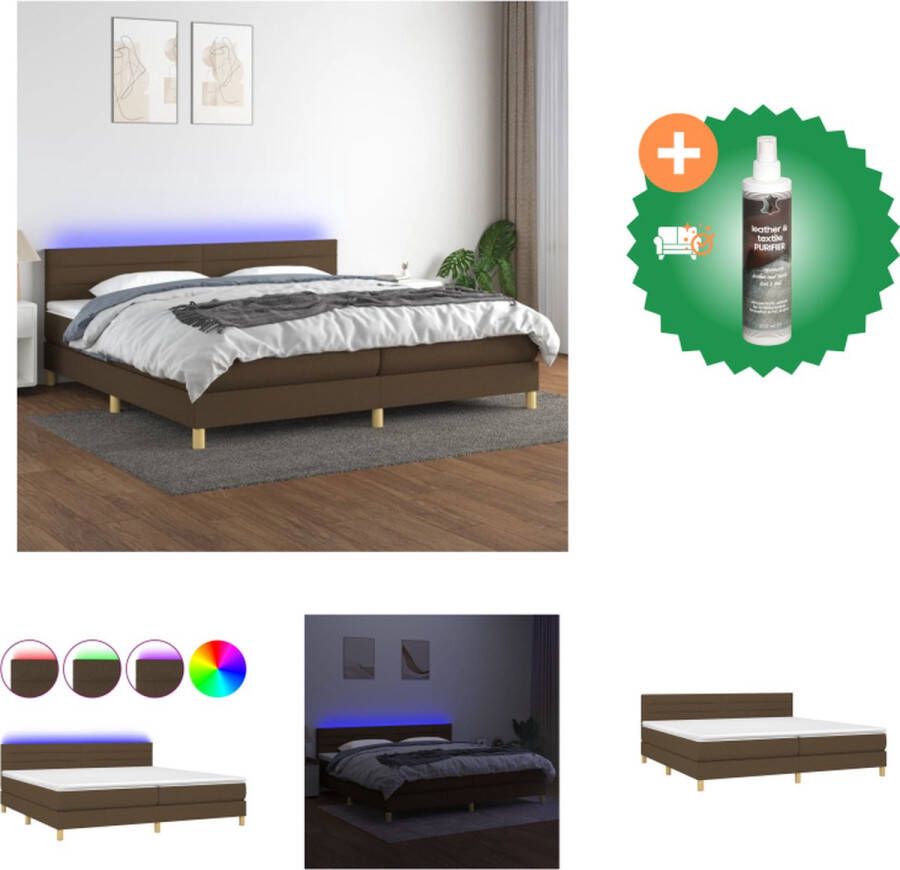VidaXL Boxspring met matras en LED stof donkerbruin 200x200 cm Bed Inclusief Reiniger - Foto 3