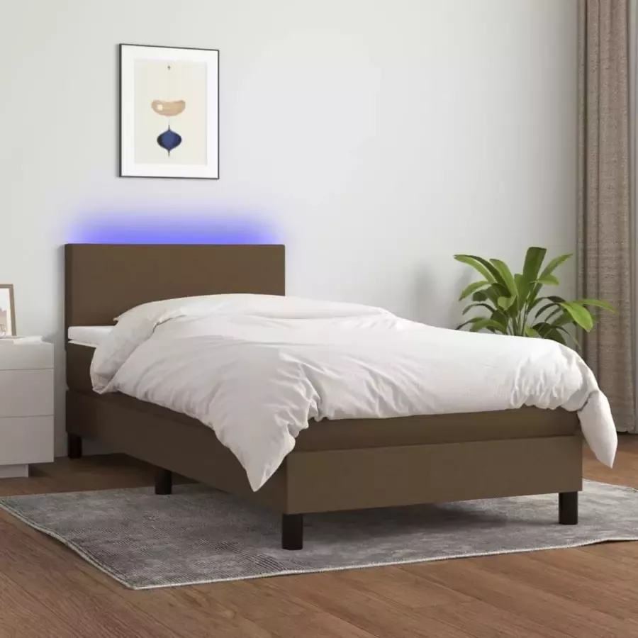 VidaXL -Boxspring-met-matras-en-LED-stof-donkerbruin-80x200-cm - Foto 2