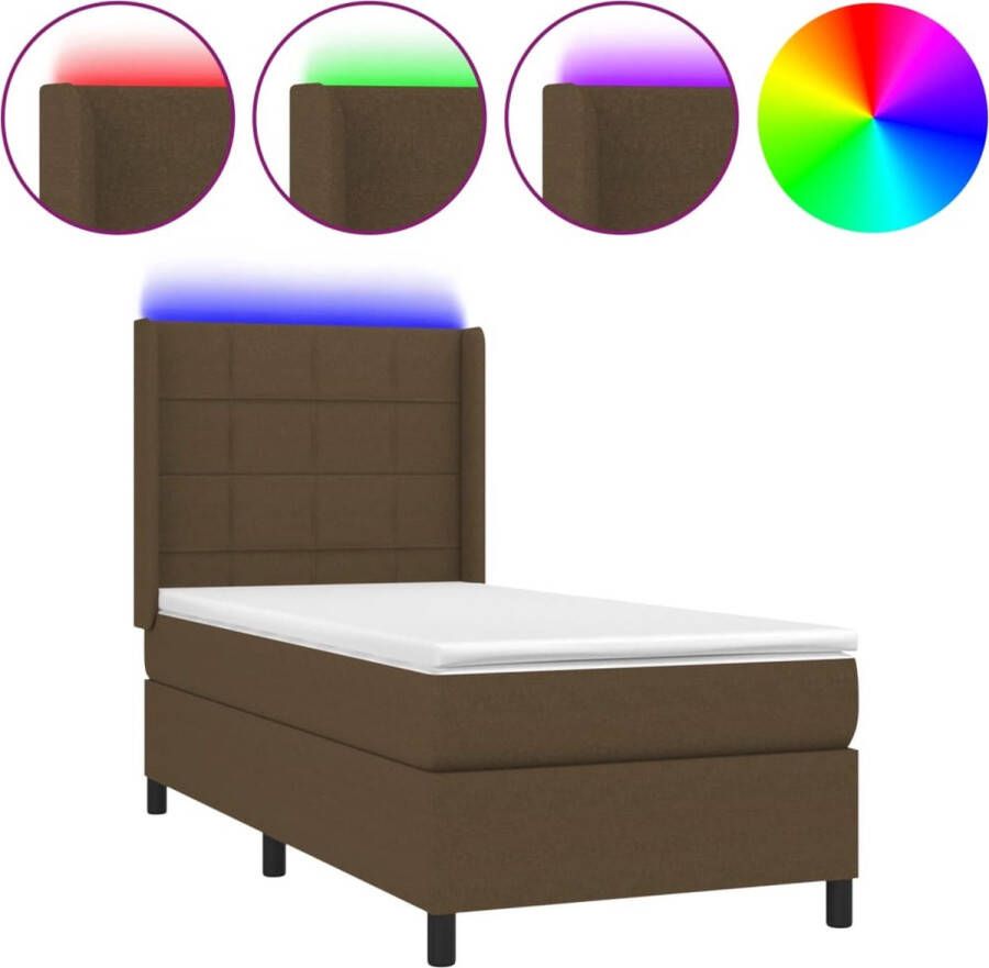VidaXL -Boxspring-met-matras-en-LED-stof-donkerbruin-90x190-cm - Foto 3